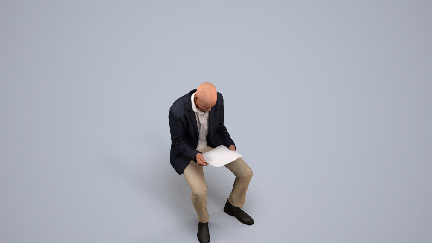 realistic 3D people senior man business, render-ready for V-Ray and Corona, FBX OBJ, back view render