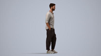 realistic 3D people man casual standing, render-ready for V-Ray and Corona, FBX OBJ, side view render