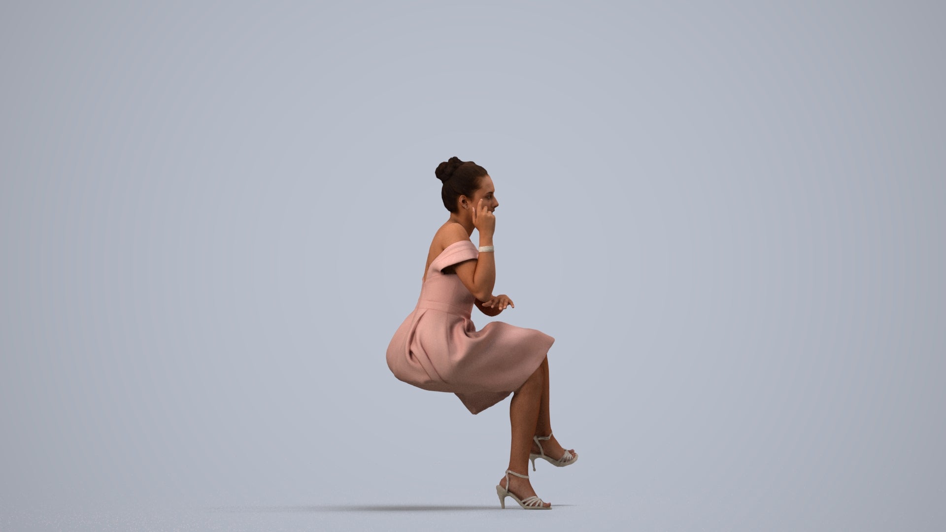 3D people model woman formal formalaffairs, scanned human for 3ds Max rendering, side view render