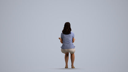 3D human model woman casual sitting, photogrammetry scanned person for archviz, front view render