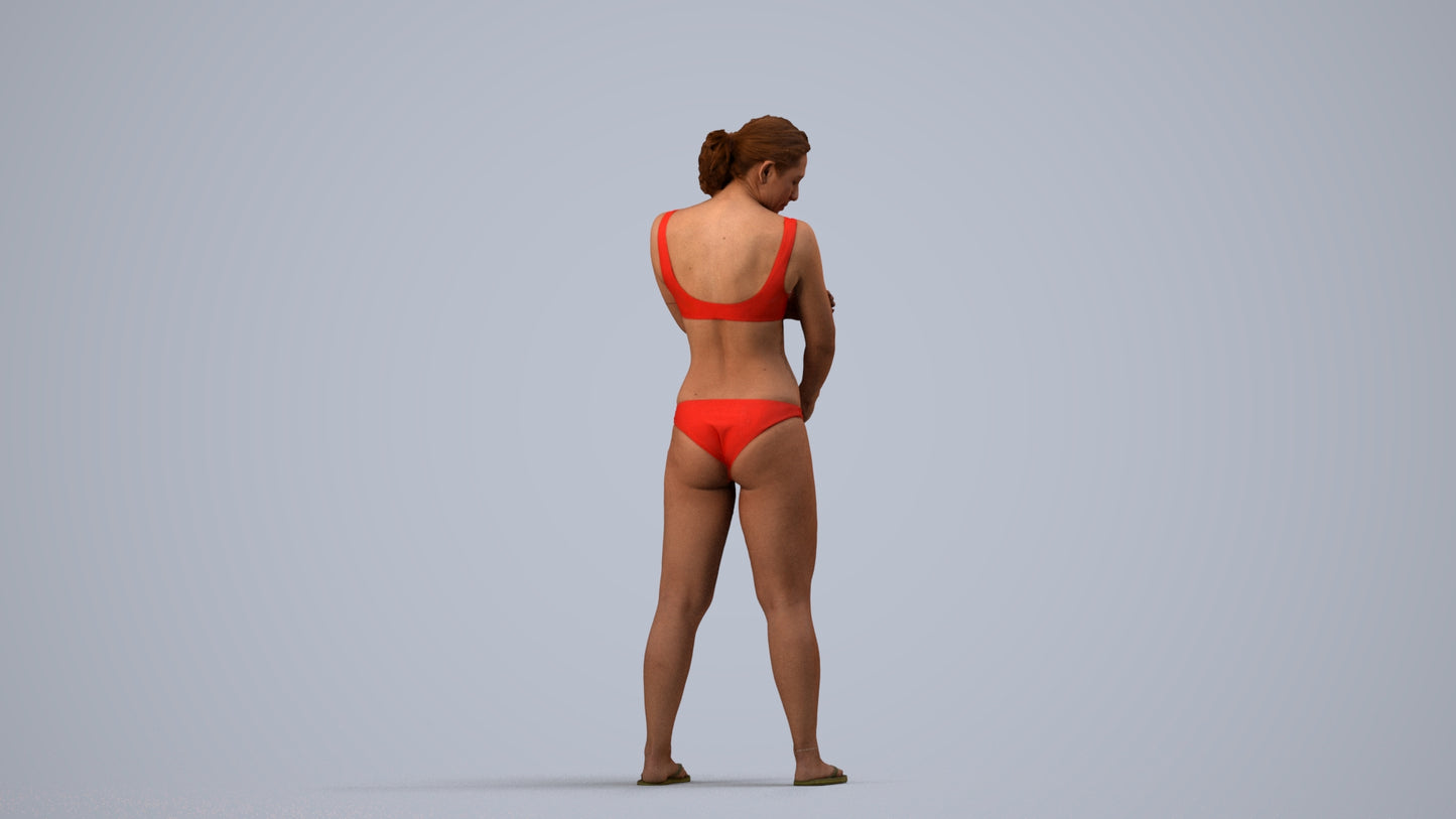 scanned 3D woman pool, photogrammetry people for Enscape and V-Ray, side view render