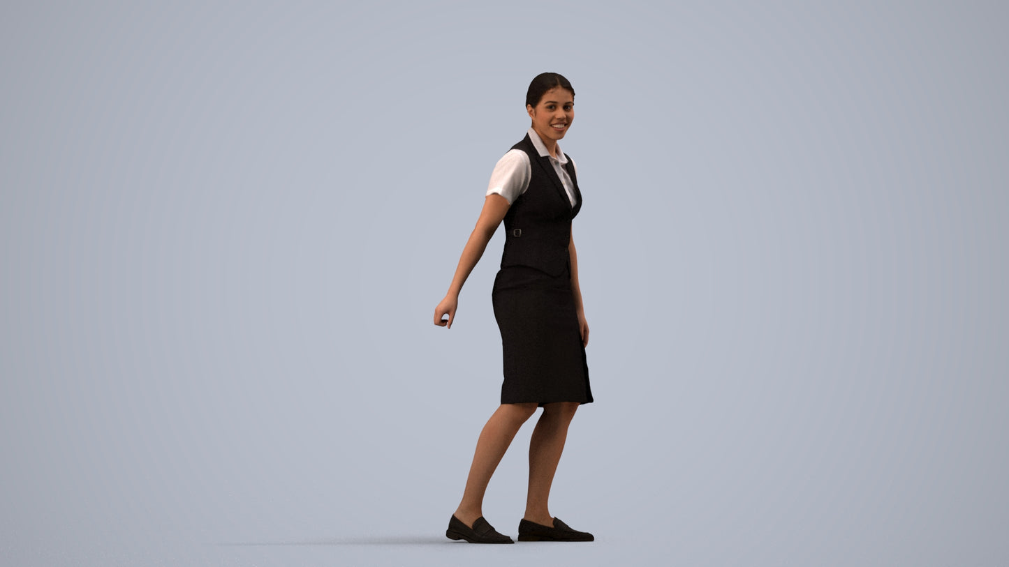 realistic 3D people woman hospitality, render-ready for V-Ray and Corona, FBX OBJ, side view render