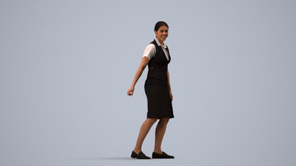 realistic 3D people woman hospitality, render-ready for V-Ray and Corona, FBX OBJ, side view render