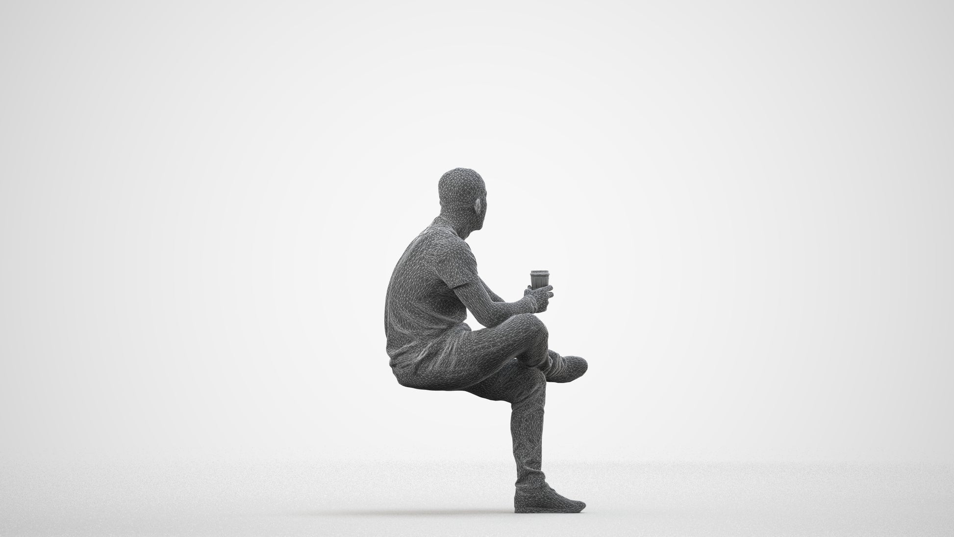 realistic 3D people man casual sitting, render-ready for V-Ray and Corona, FBX OBJ, wireframe side view