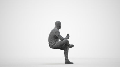 realistic 3D people man casual sitting, render-ready for V-Ray and Corona, FBX OBJ, wireframe side view
