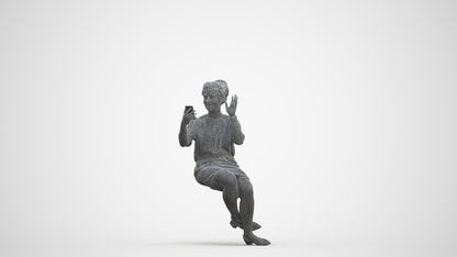 3D scanned woman sitting casual, photorealistic archviz people for Enscape and SketchUp, three-quarter front view render