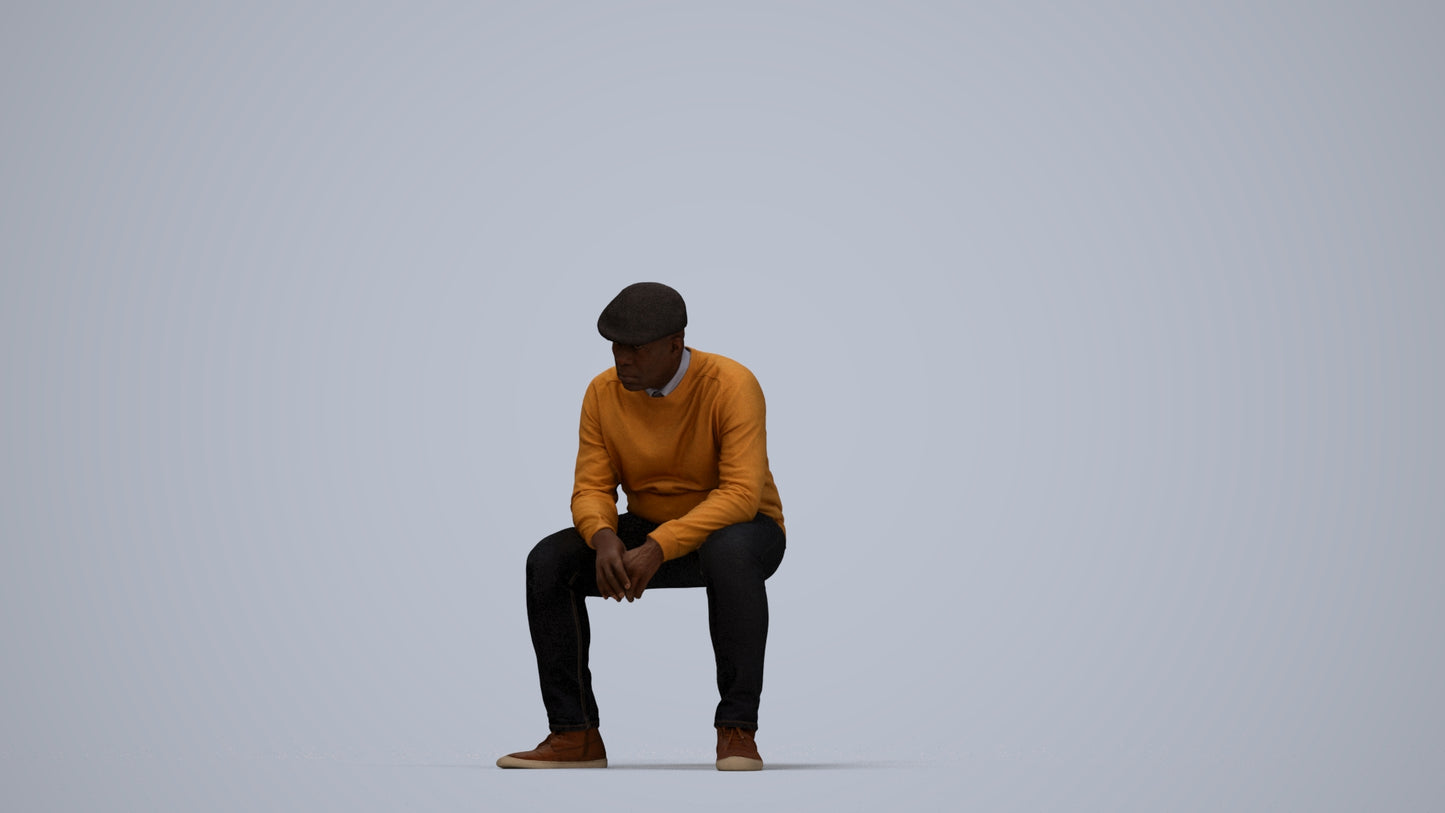 realistic 3D man casual sitting, scanned archviz people for Blender and 3ds Max, top-down view render