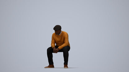 realistic 3D man casual sitting, scanned archviz people for Blender and 3ds Max, top-down view render