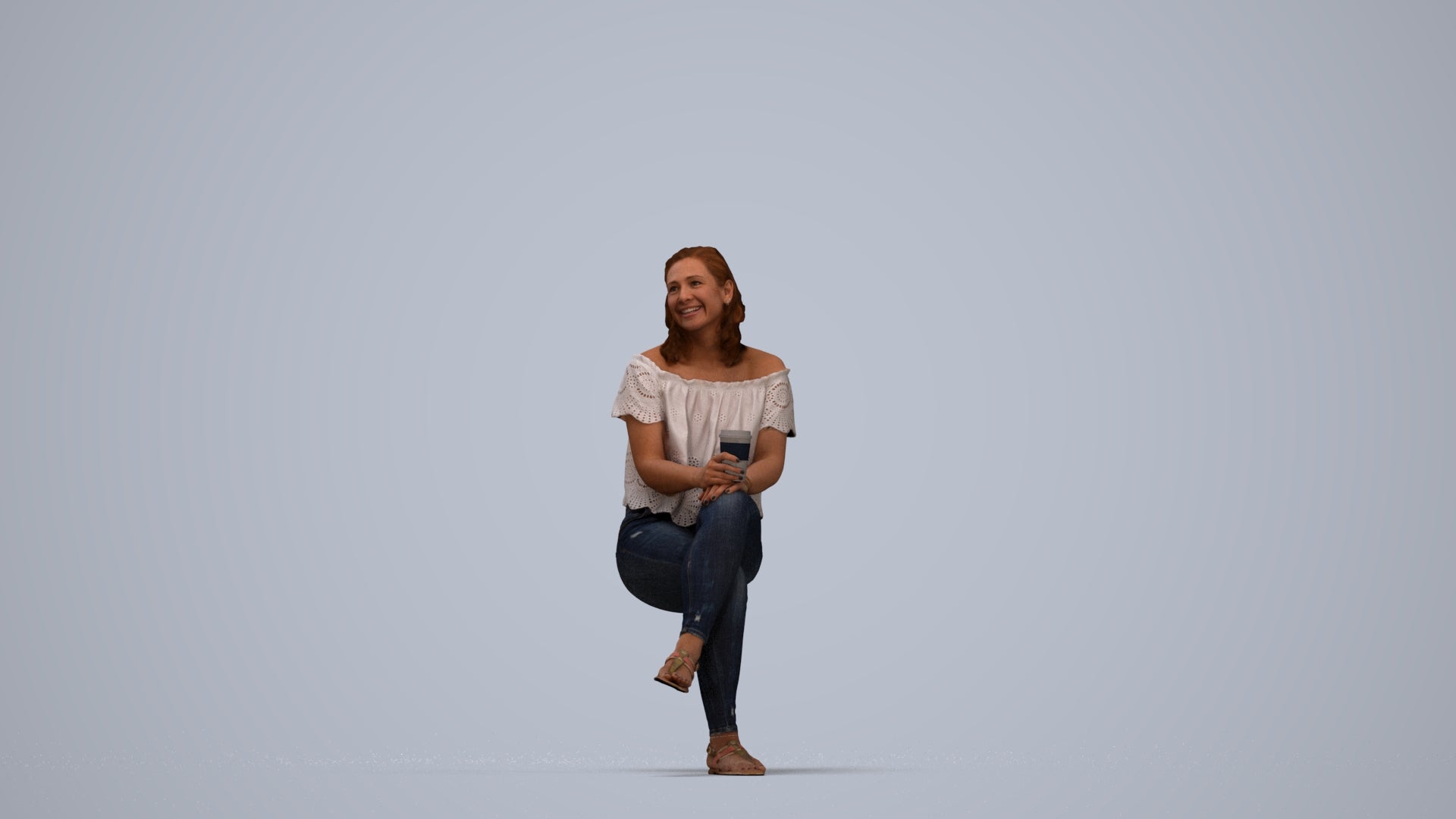 realistic 3D people woman casual sitting, render-ready for V-Ray and Corona, FBX OBJ, top-down view render