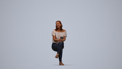 realistic 3D people woman casual sitting, render-ready for V-Ray and Corona, FBX OBJ, top-down view render
