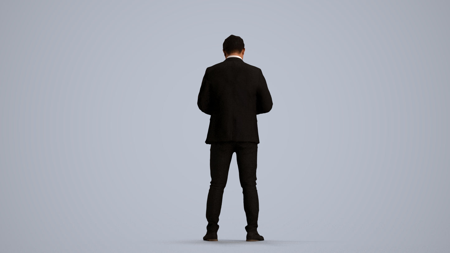 realistic 3D man business, scanned archviz people for Blender and 3ds Max, front view render