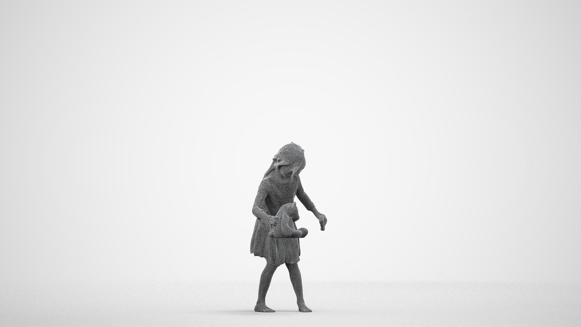 realistic 3D human girl kids, archviz people FBX OBJ for Blender, wireframe side view