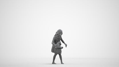 realistic 3D human girl kids, archviz people FBX OBJ for Blender, wireframe side view