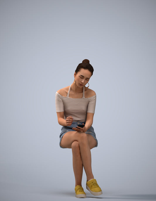 realistic 3D human woman casual sitting, archviz people FBX OBJ for Blender