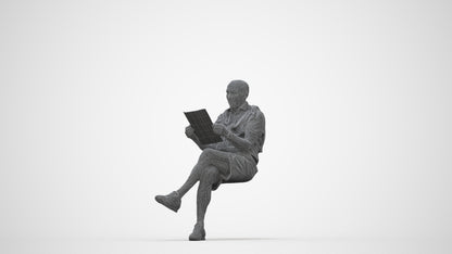 realistic 3D people senior man casual sitting, render-ready for V-Ray and Corona, FBX OBJ, wireframe back view