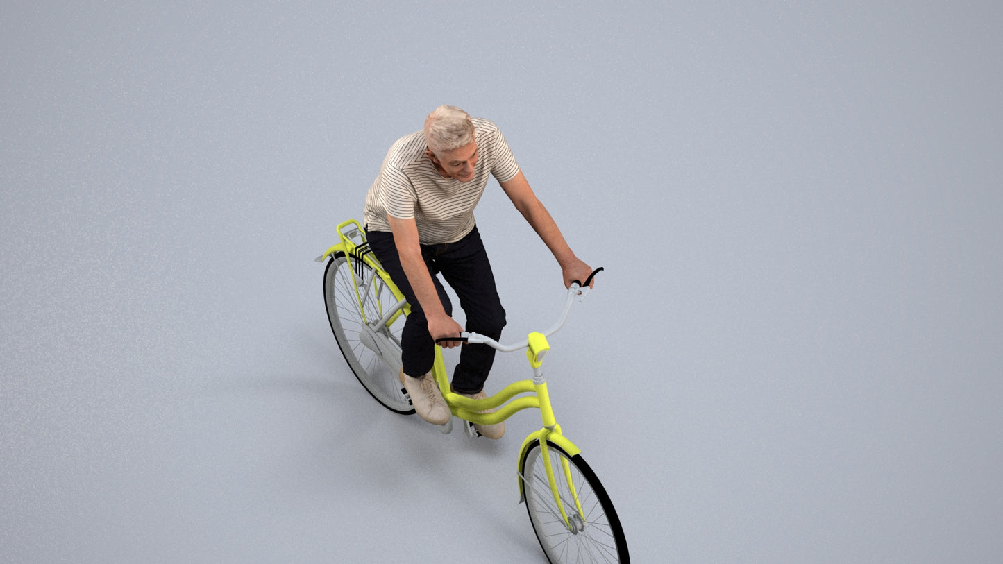 scanned 3D senior man casual cycling, photogrammetry people for Enscape and V-Ray, back view render