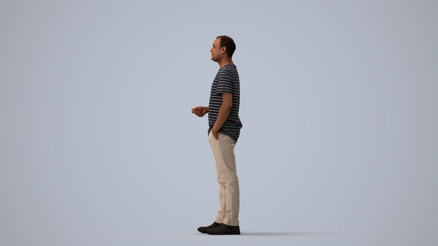 3D scanned man standing casual, photorealistic archviz people for Enscape and SketchUp, three-quarter view render