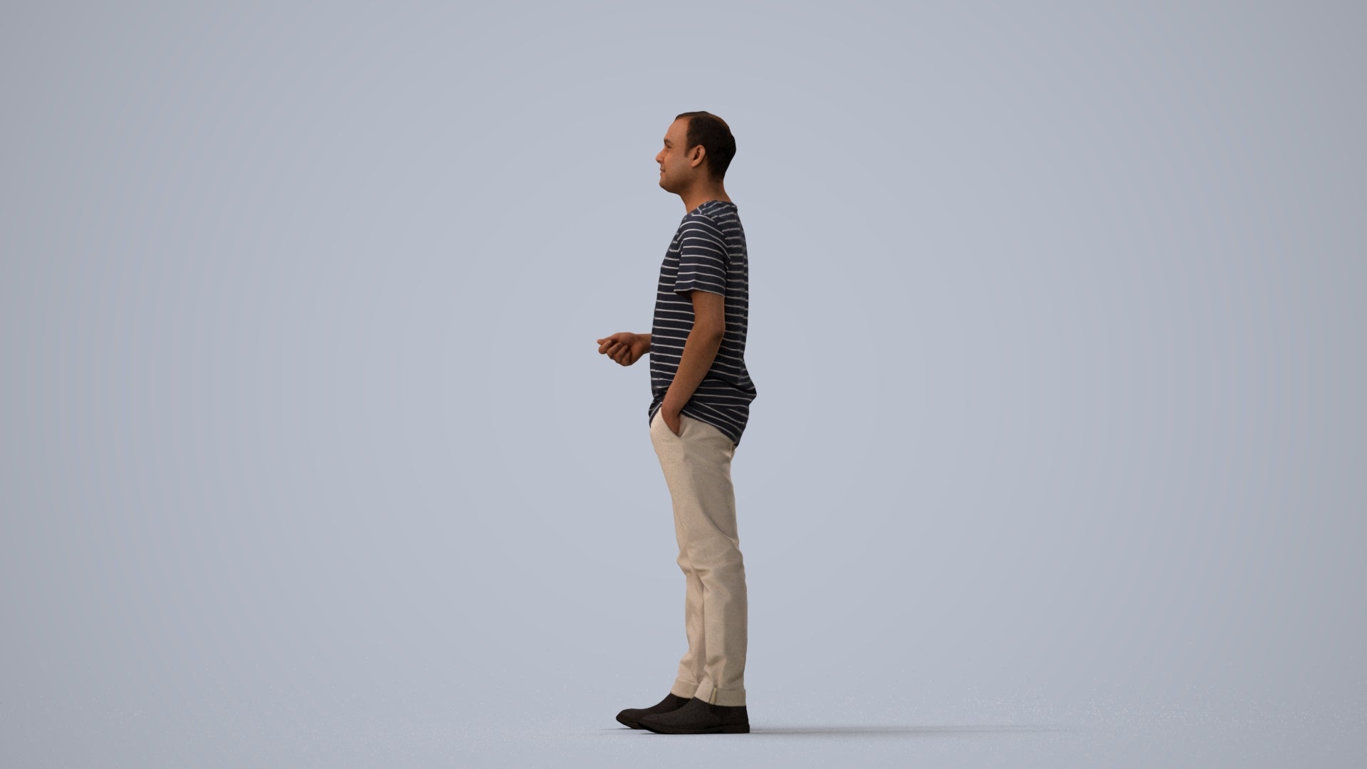 3D scanned man standing casual, photorealistic archviz people for Enscape and SketchUp, three-quarter view render