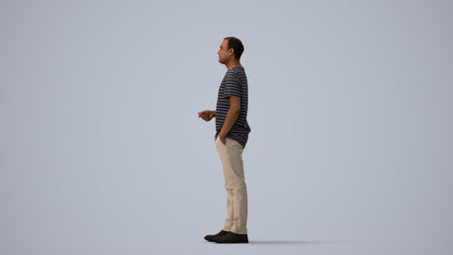3D scanned man standing casual, photorealistic archviz people for Enscape and SketchUp, three-quarter view render