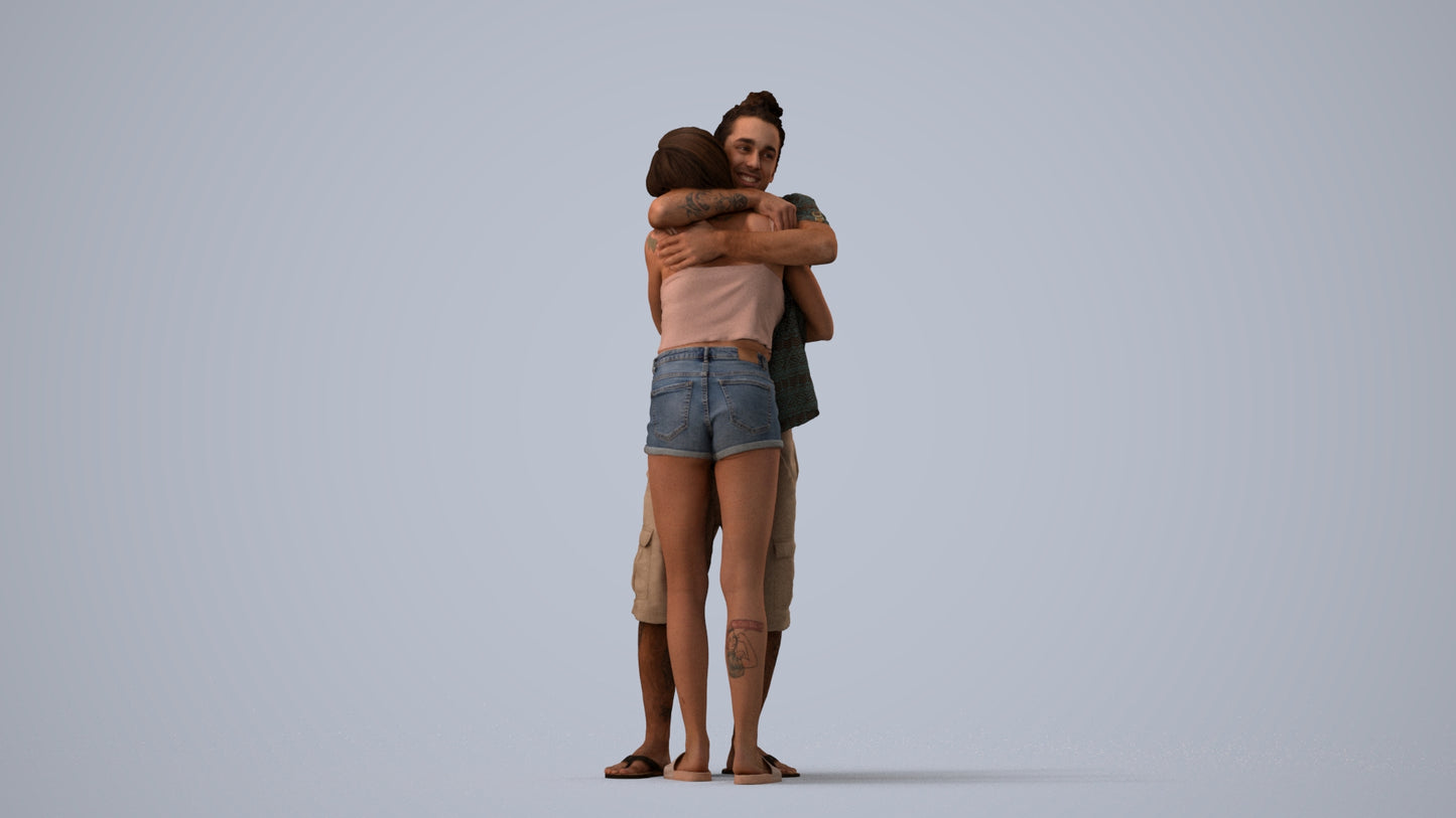 realistic 3D people woman couple, render-ready for V-Ray and Corona, FBX OBJ, three-quarter view render