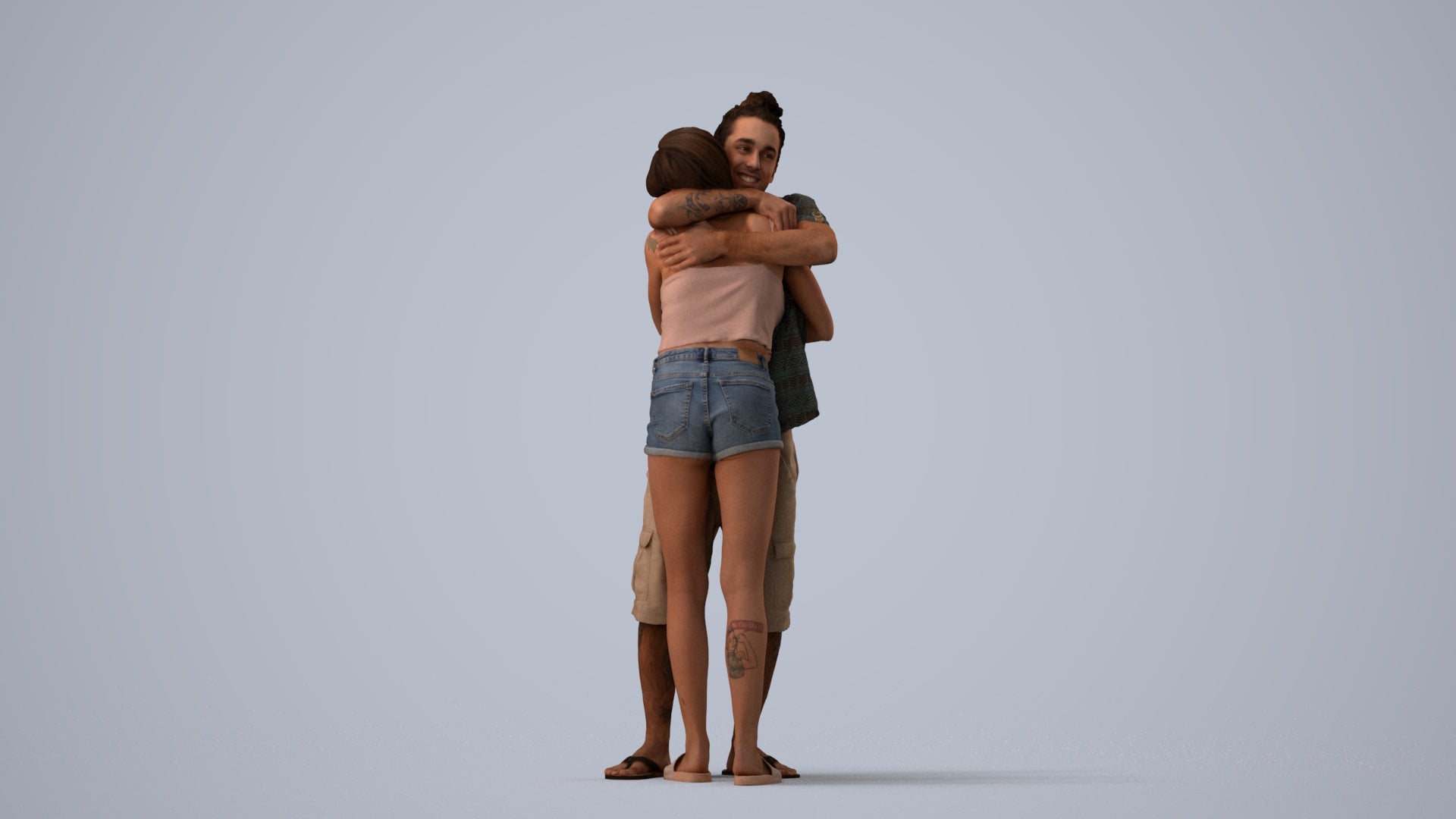 realistic 3D people woman couple, render-ready for V-Ray and Corona, FBX OBJ, three-quarter view render