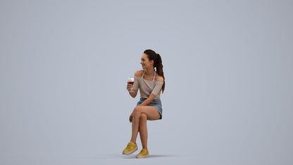 photogrammetry 3D woman casual sitting, realistic human model archviz FBX, standing pose render