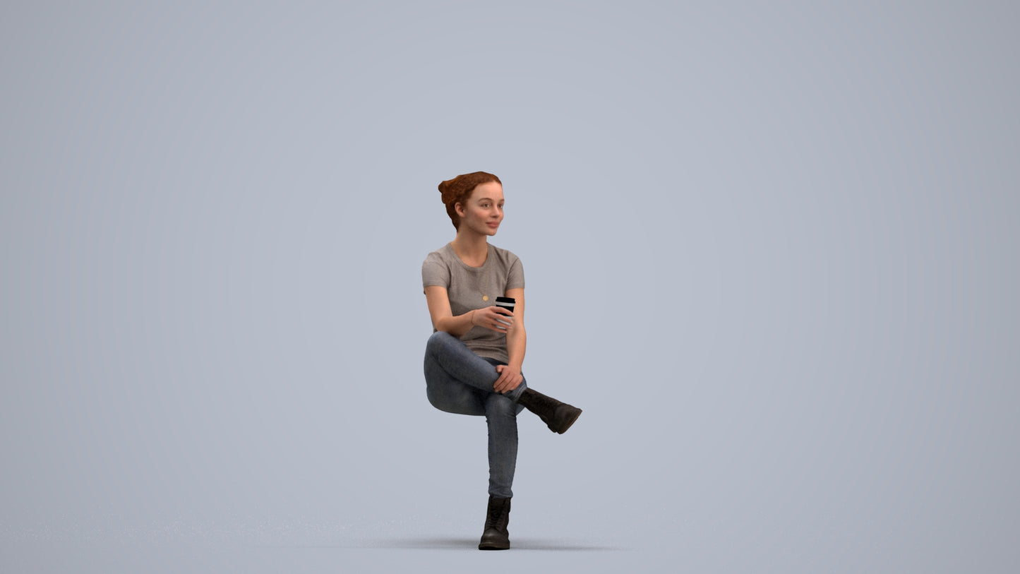 realistic 3D human woman casual sitting, archviz people FBX OBJ for Blender, standing pose render