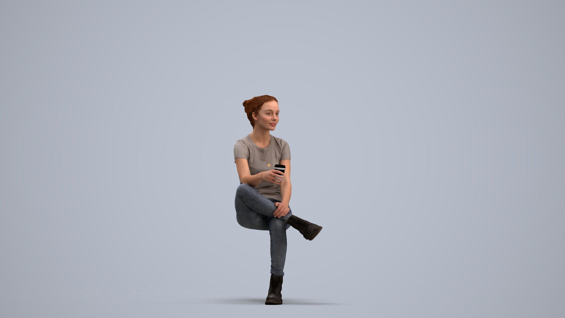 realistic 3D human woman casual sitting, archviz people FBX OBJ for Blender, standing pose render