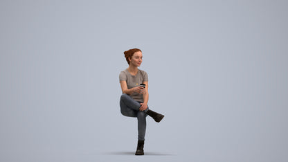 realistic 3D human woman casual sitting, archviz people FBX OBJ for Blender, standing pose render