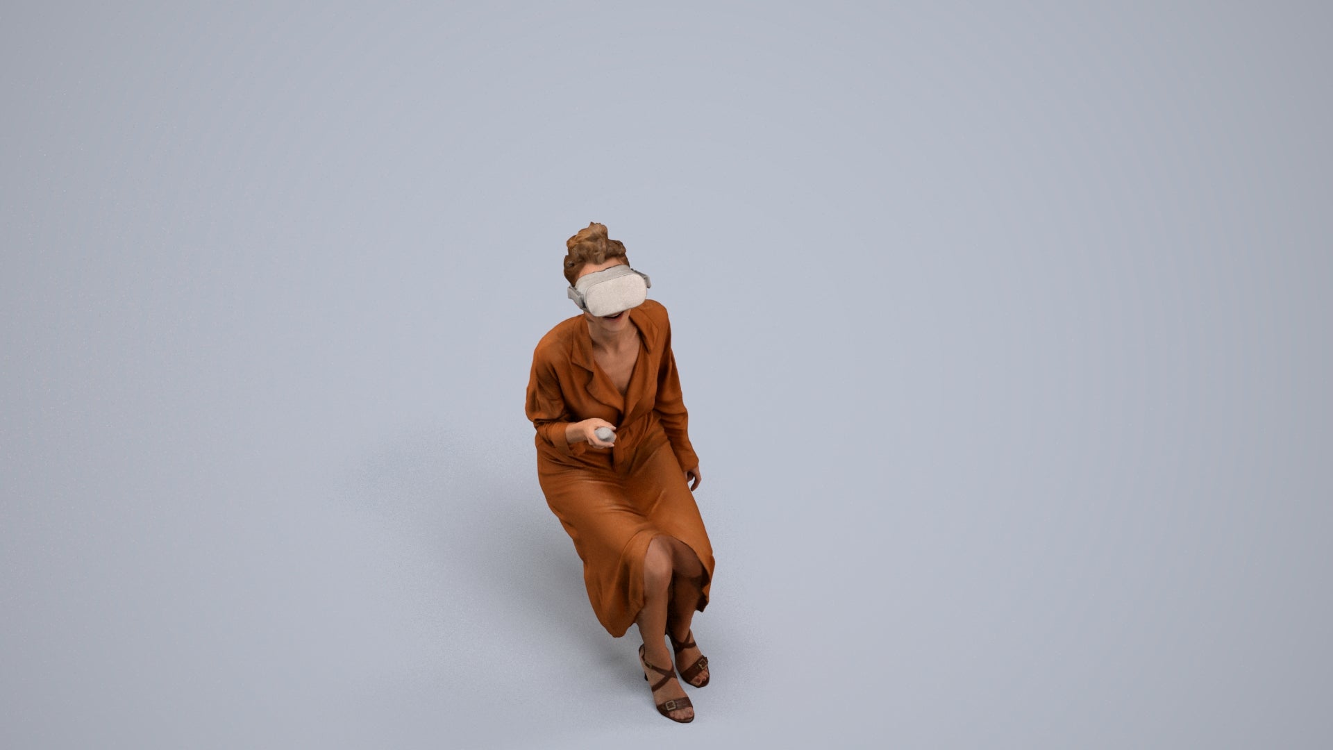 photogrammetry 3D woman casual sitting, realistic human model archviz FBX, back view render