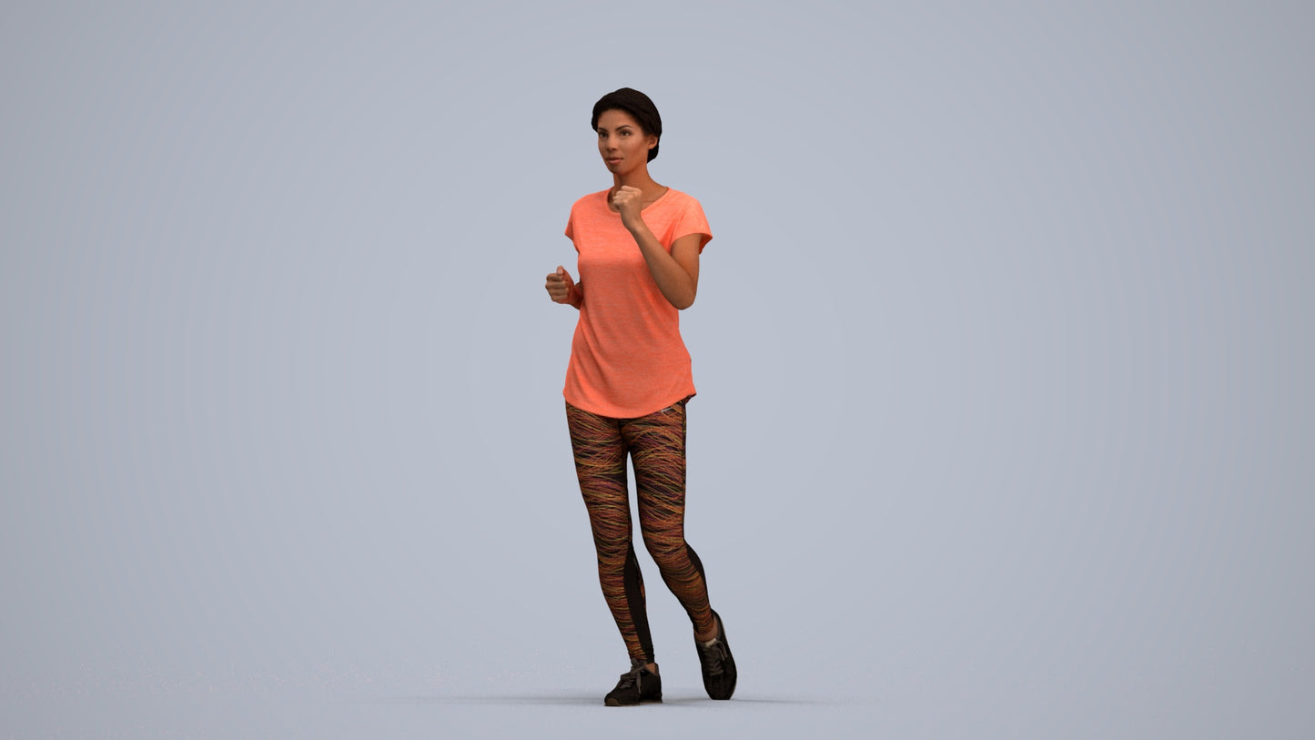 realistic 3D woman sport walking, scanned archviz people for Blender and 3ds Max, standing pose render