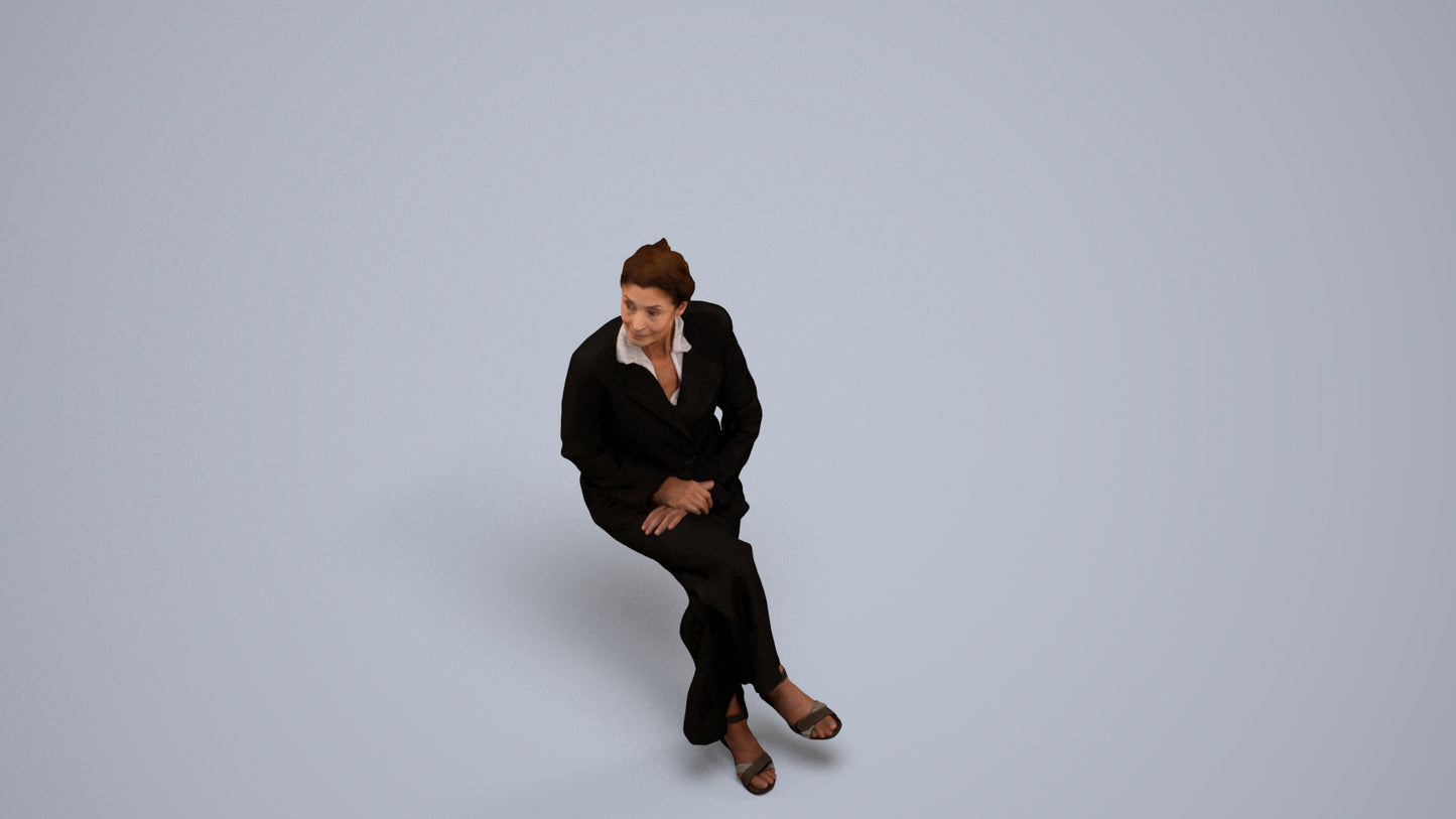scanned 3D senior woman business, photogrammetry people for Enscape and V-Ray, back view render