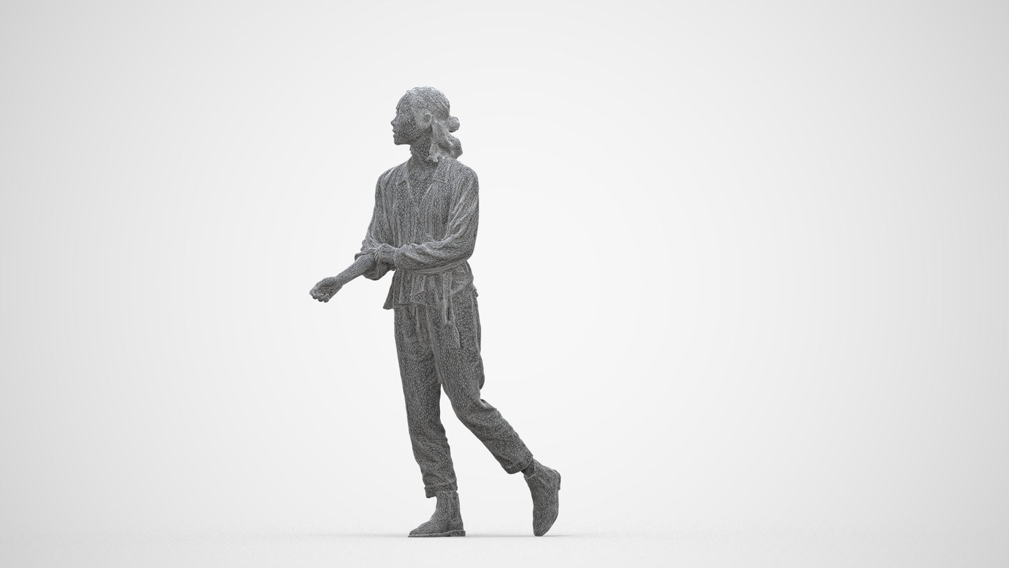 3D people model woman casual walking, scanned human for 3ds Max rendering, wireframe back view