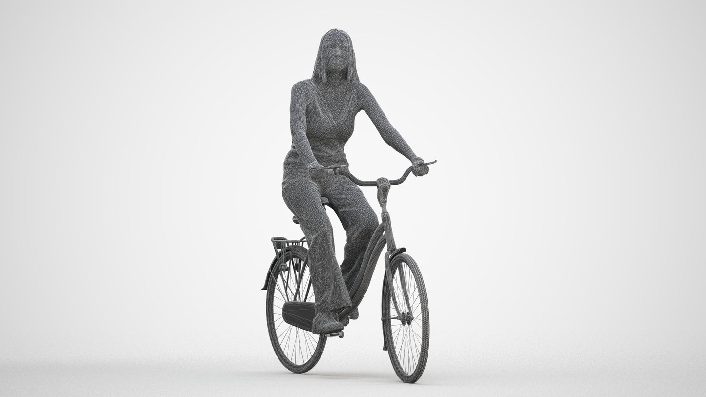 realistic 3D people woman casual cycling, render-ready for V-Ray and Corona, FBX OBJ, three-quarter front view render
