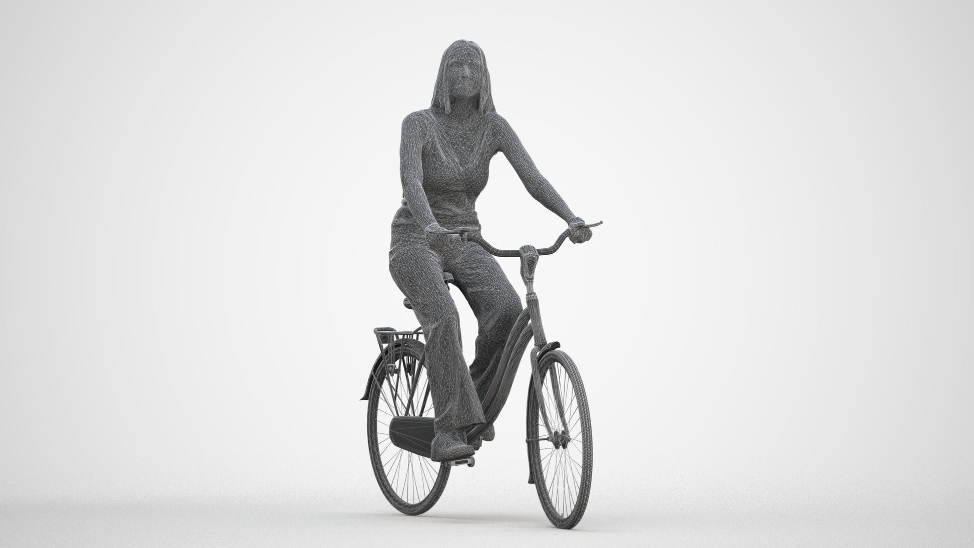 realistic 3D people woman casual cycling, render-ready for V-Ray and Corona, FBX OBJ, three-quarter front view render