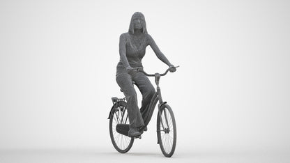realistic 3D people woman casual cycling, render-ready for V-Ray and Corona, FBX OBJ, three-quarter front view render