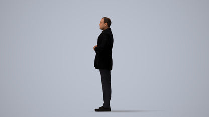 realistic 3D human man business standing, archviz people FBX OBJ for Blender, three-quarter view render