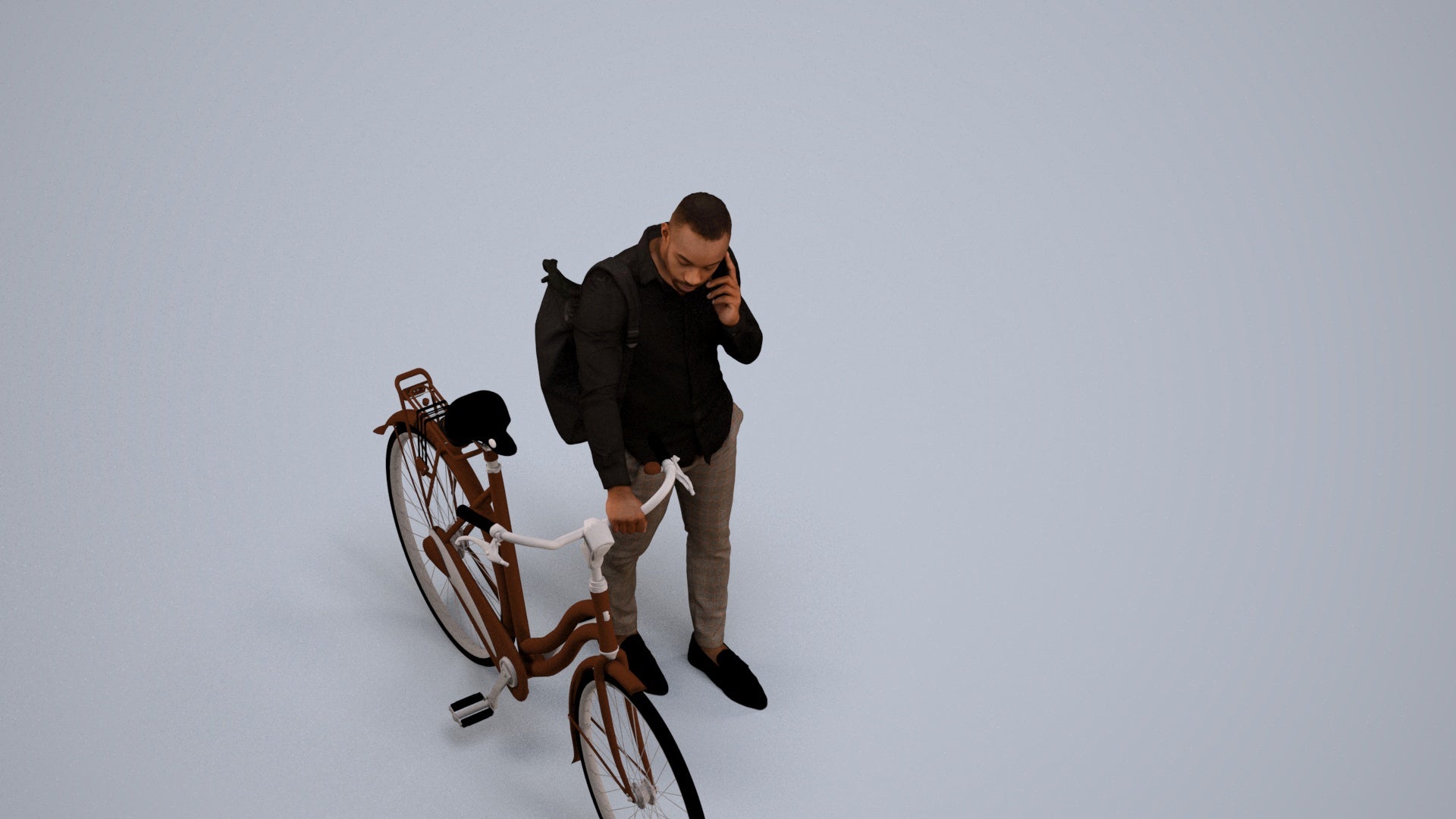 realistic 3D people man business cycling, render-ready for V-Ray and Corona, FBX OBJ, back view render