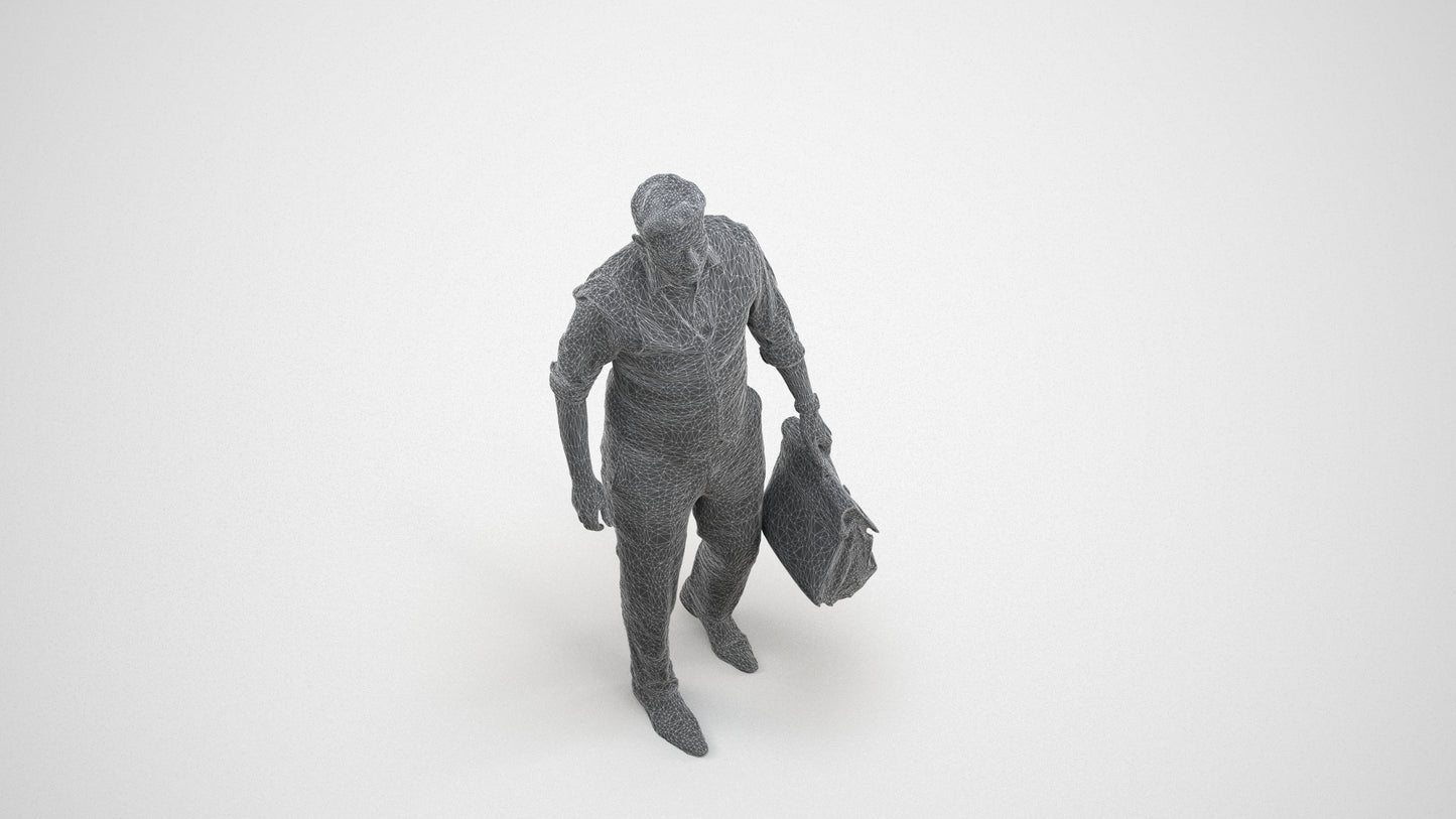 realistic 3D people man business walking, render-ready for V-Ray and Corona, FBX OBJ, wireframe three-quarter view