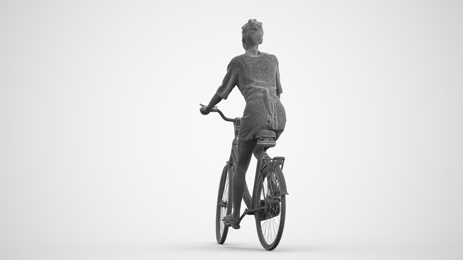 realistic 3D human woman casual cycling, archviz people FBX OBJ for Blender, wireframe front view