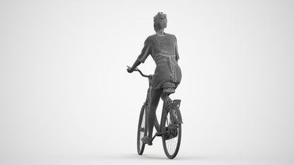 realistic 3D human woman casual cycling, archviz people FBX OBJ for Blender, wireframe front view