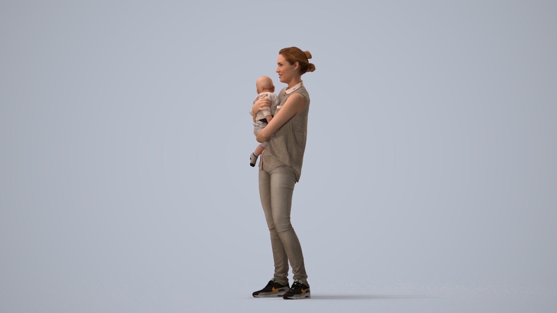 realistic 3D people woman casual kids, render-ready for V-Ray and Corona, FBX OBJ, three-quarter view render