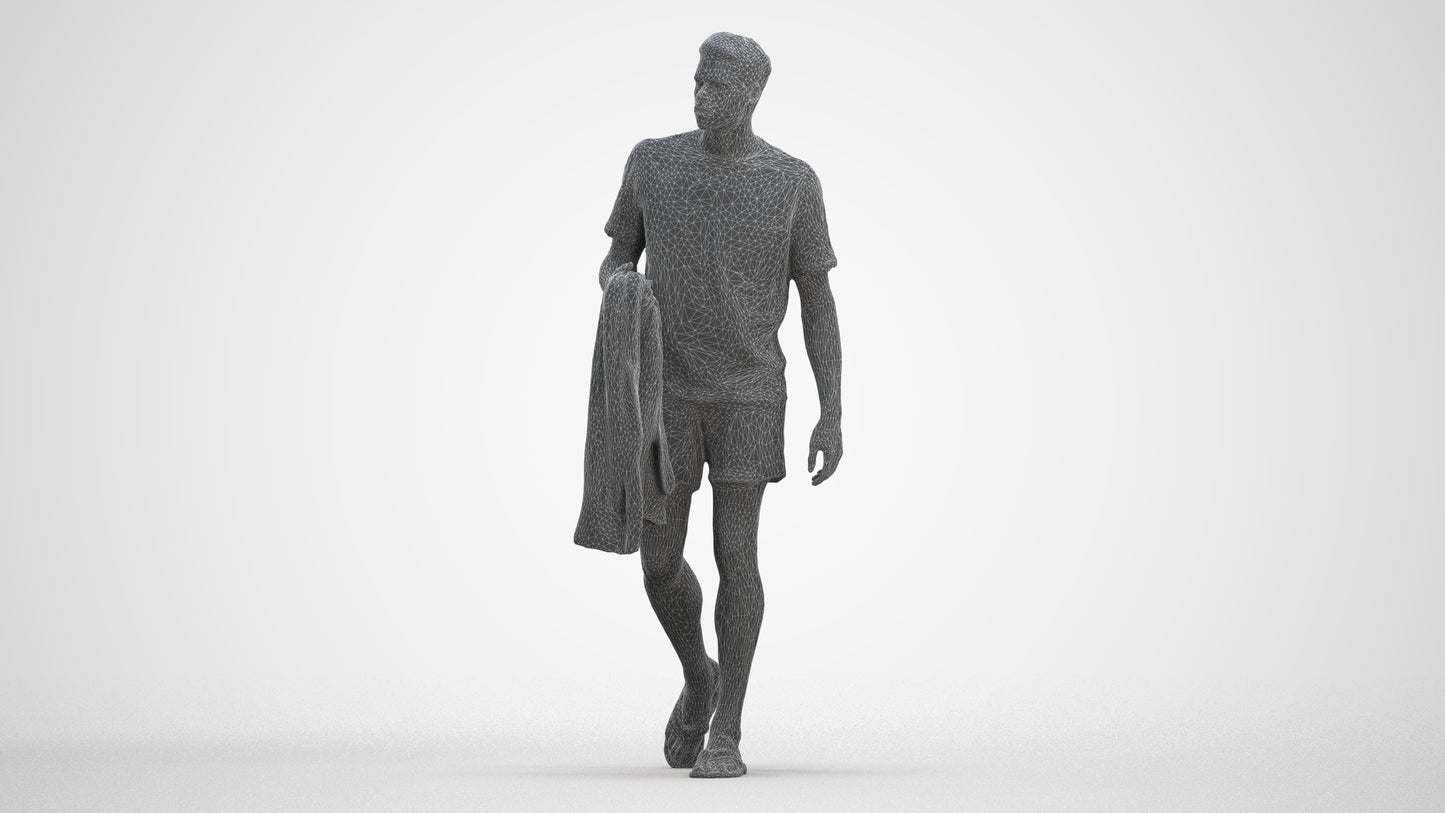 scanned 3D man walking, photogrammetry people for Enscape and V-Ray, three-quarter front view render