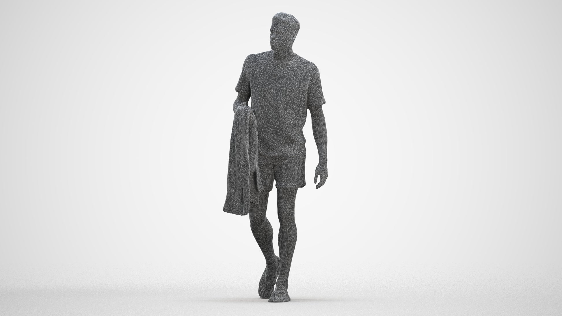 scanned 3D man walking, photogrammetry people for Enscape and V-Ray, three-quarter front view render
