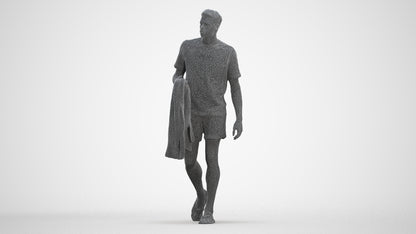 scanned 3D man walking, photogrammetry people for Enscape and V-Ray, three-quarter front view render
