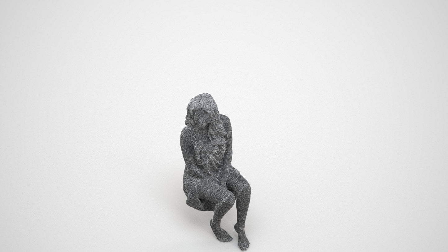 3D people model woman pool, scanned human for 3ds Max rendering, wireframe three-quarter view
