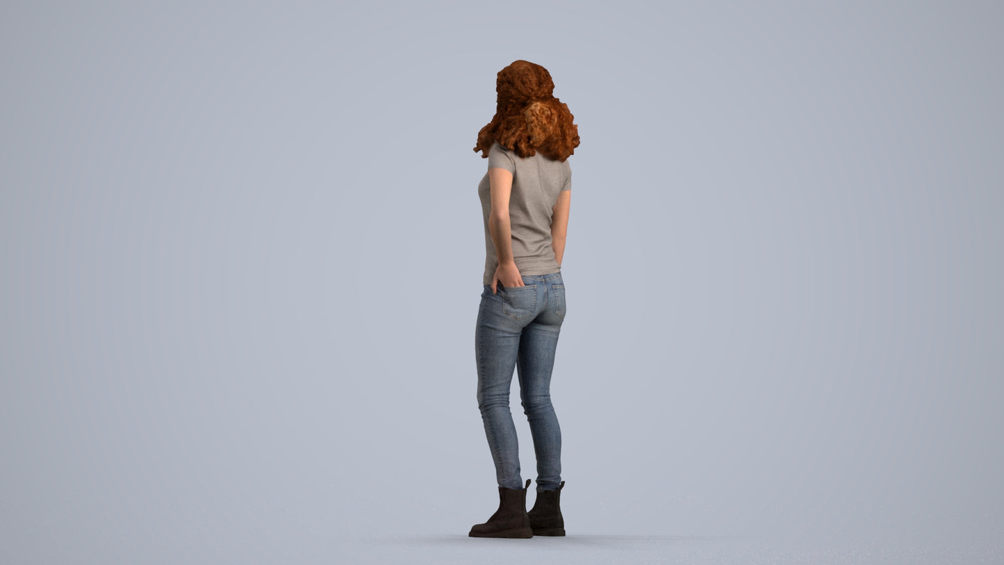 realistic 3D human woman casual standing, archviz people FBX OBJ for Blender, front view render