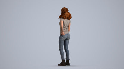 realistic 3D human woman casual standing, archviz people FBX OBJ for Blender, front view render