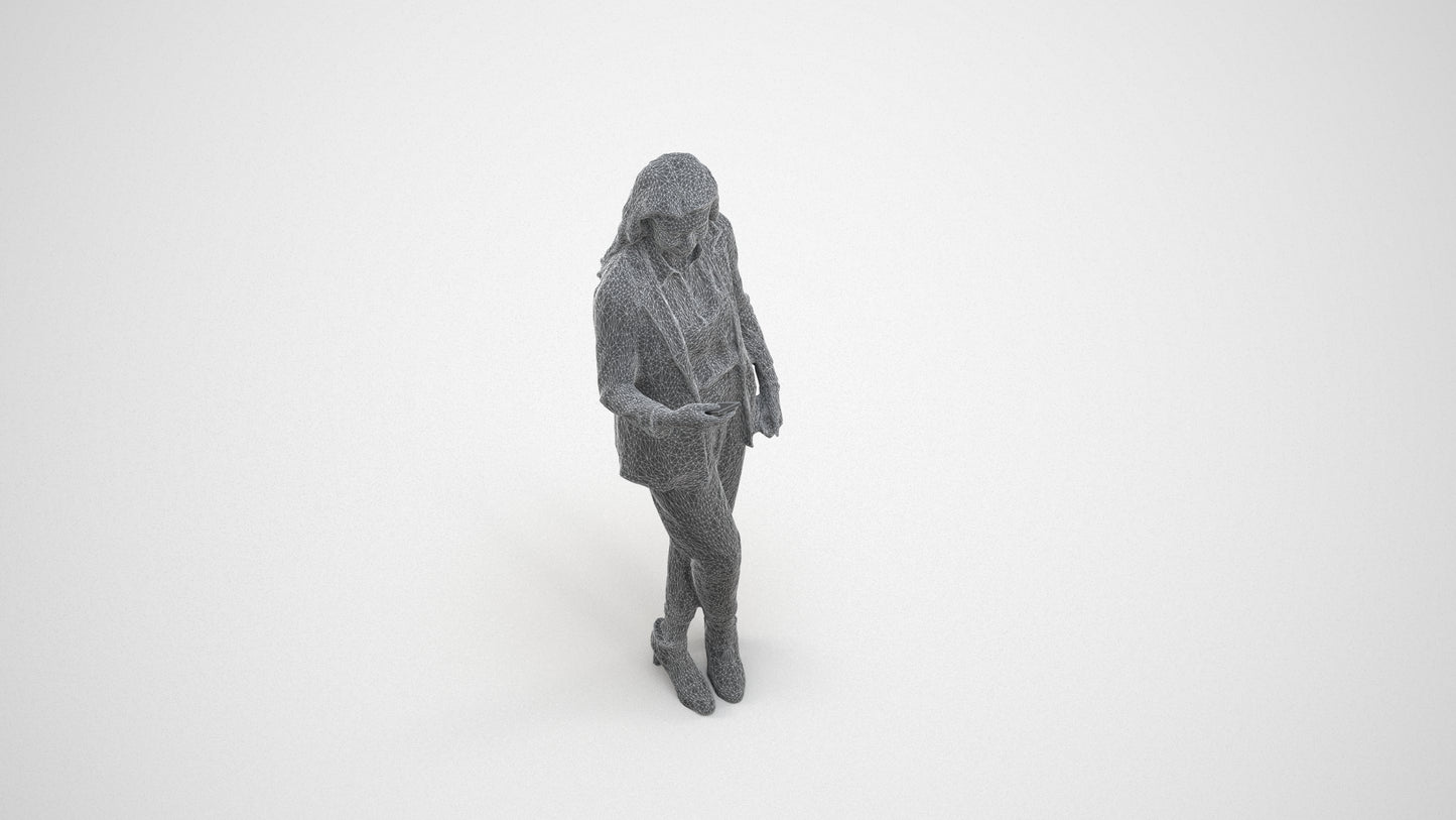 3D scanned woman business, photorealistic archviz people for Enscape and SketchUp, wireframe three-quarter view