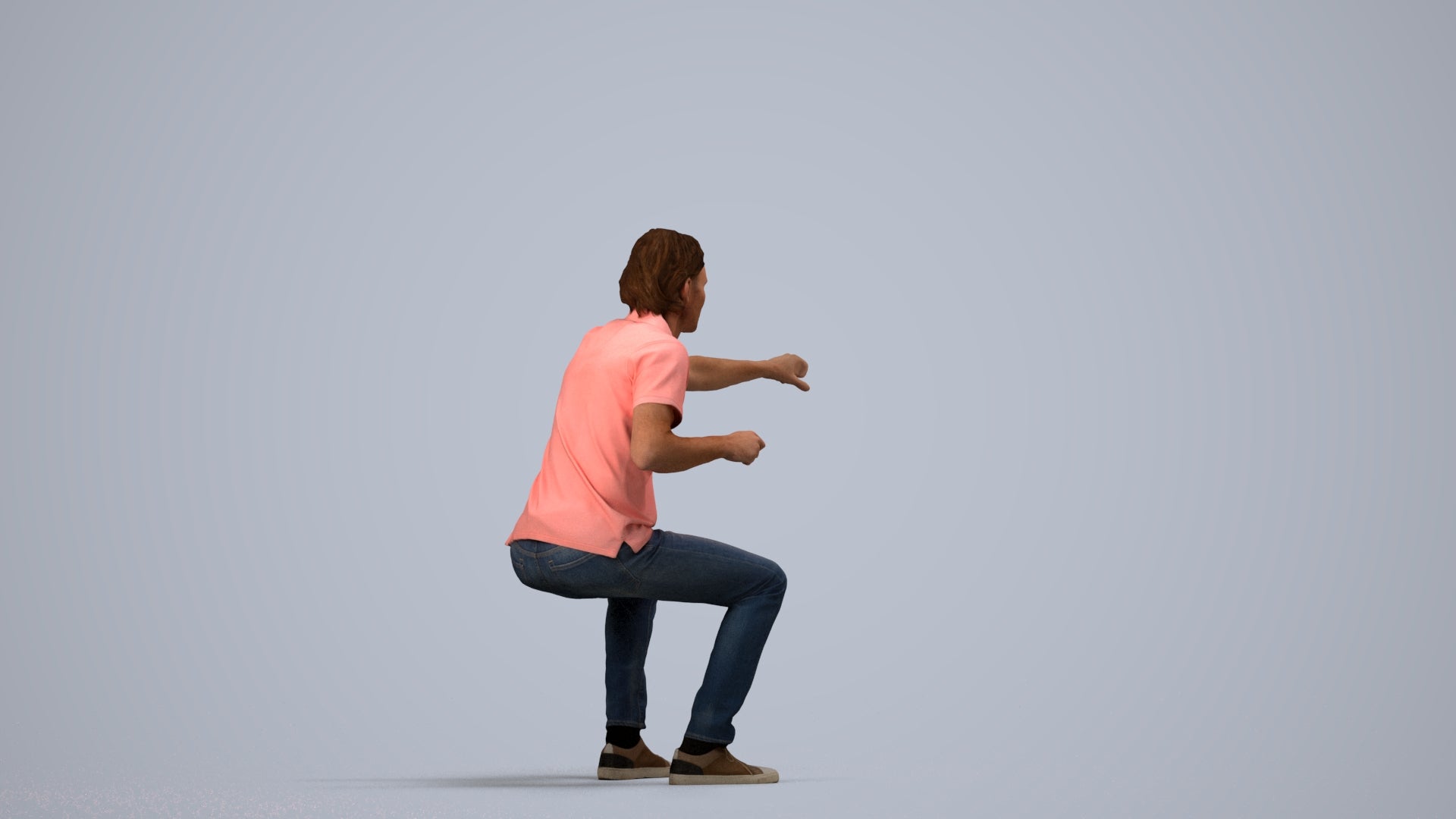 realistic 3D man casual sitting, scanned archviz people for Blender and 3ds Max, side view render
